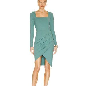 Susana Monaco Elegant Teal Long Sleeve Asymmetrical Wrap Bottom Dress Size Large
